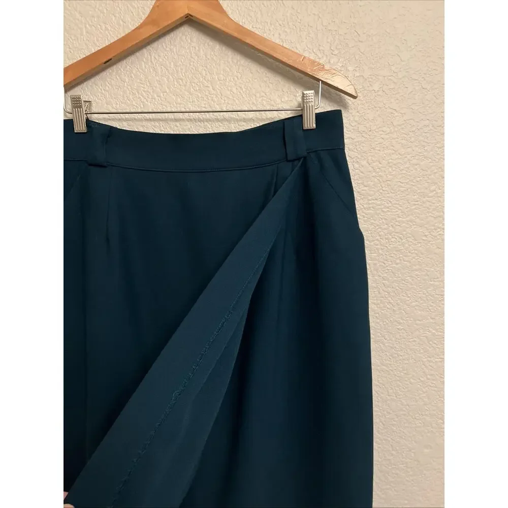 Vintage Austin Reed Skirt Emerald A-Line Midi Academia Lined Faux Wrap USA 16